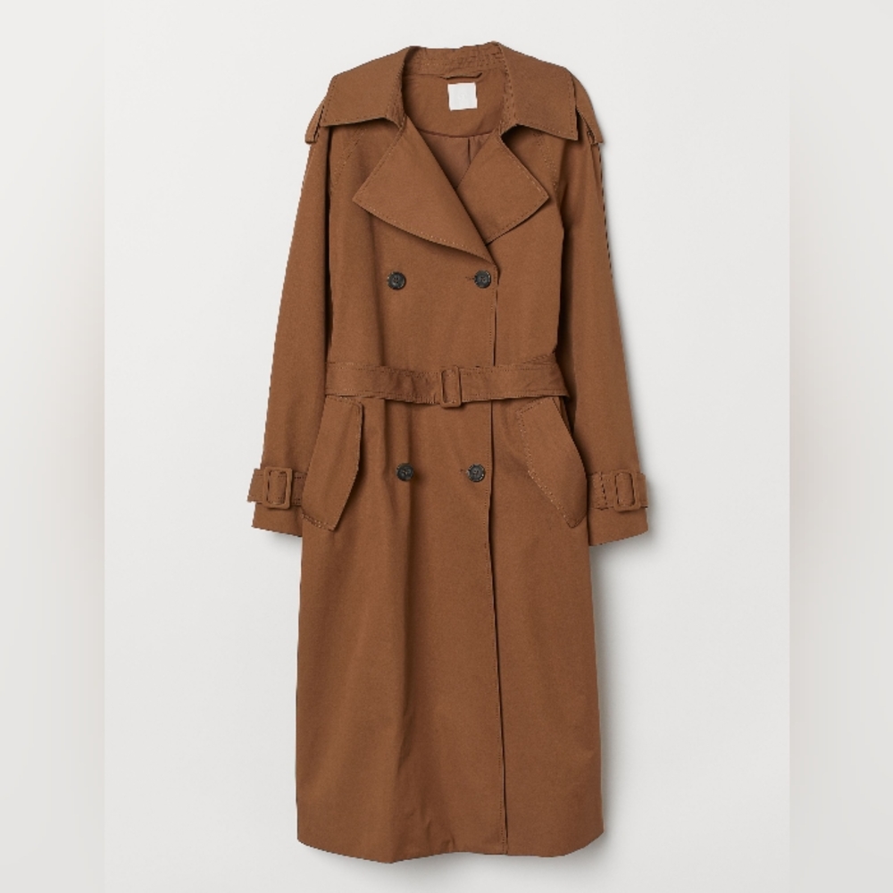 H&M Oversized Brown Double Breasted Trench Coat Jacket XS Small